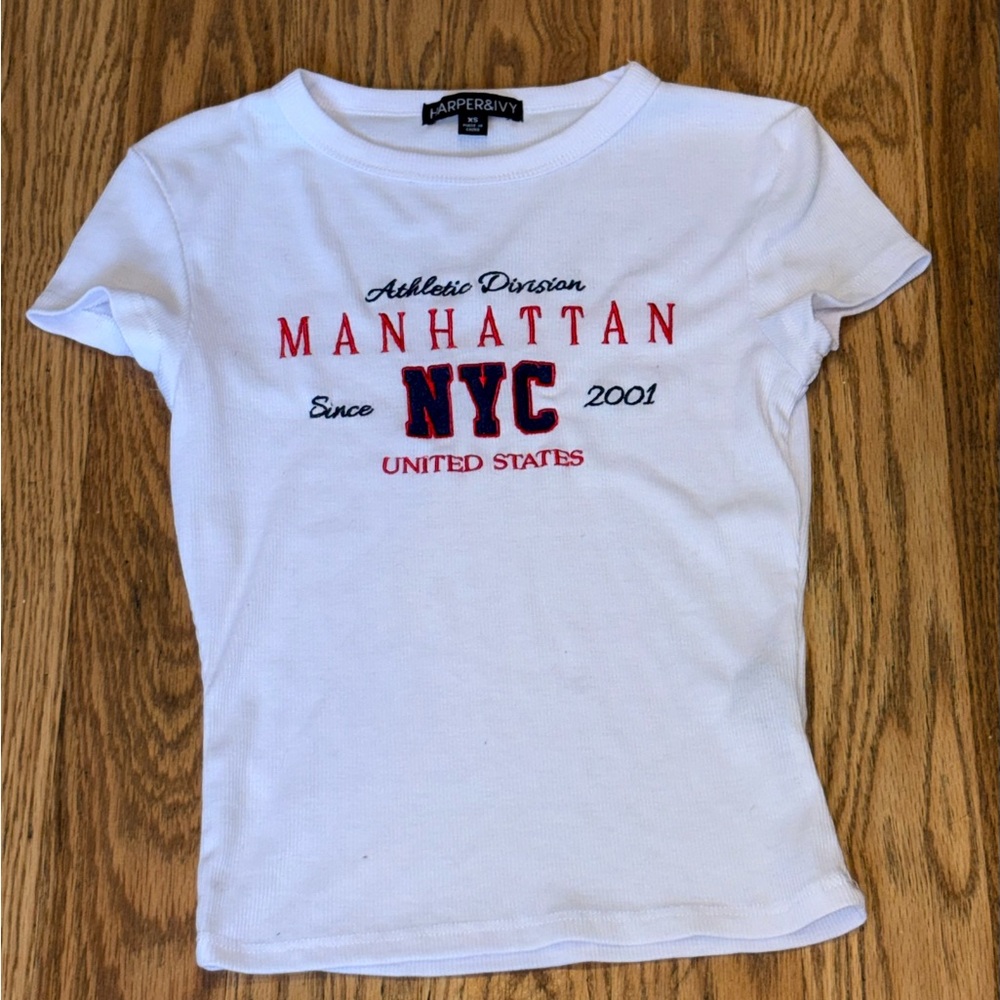 Harper & Ivy Manhattan NYC Athletic Division Baby Tee - White - XS